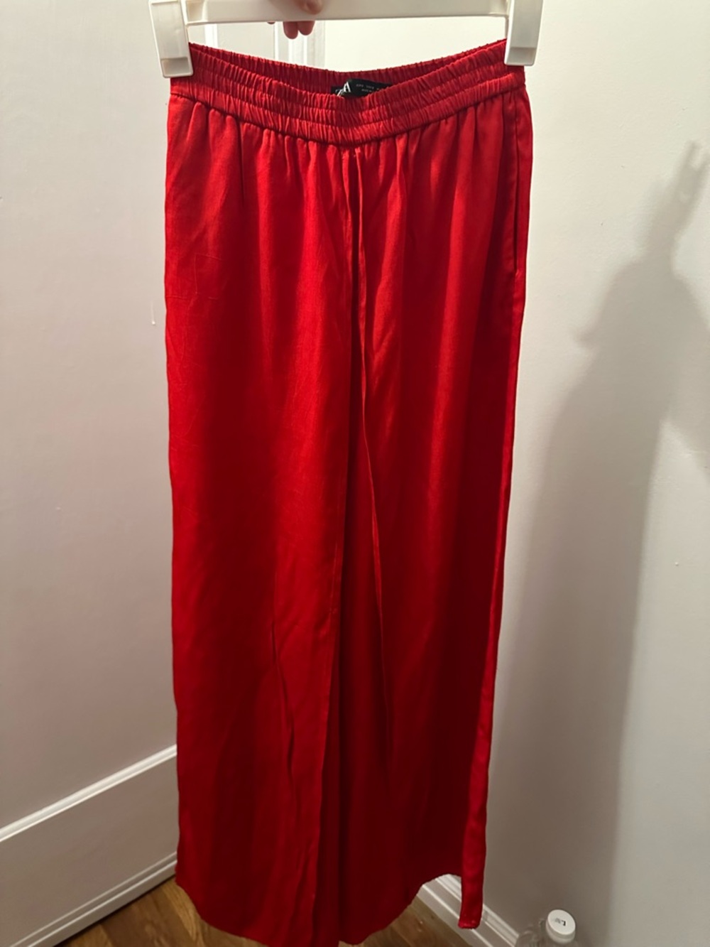 Zara Red Wide-Leg Waist Pants